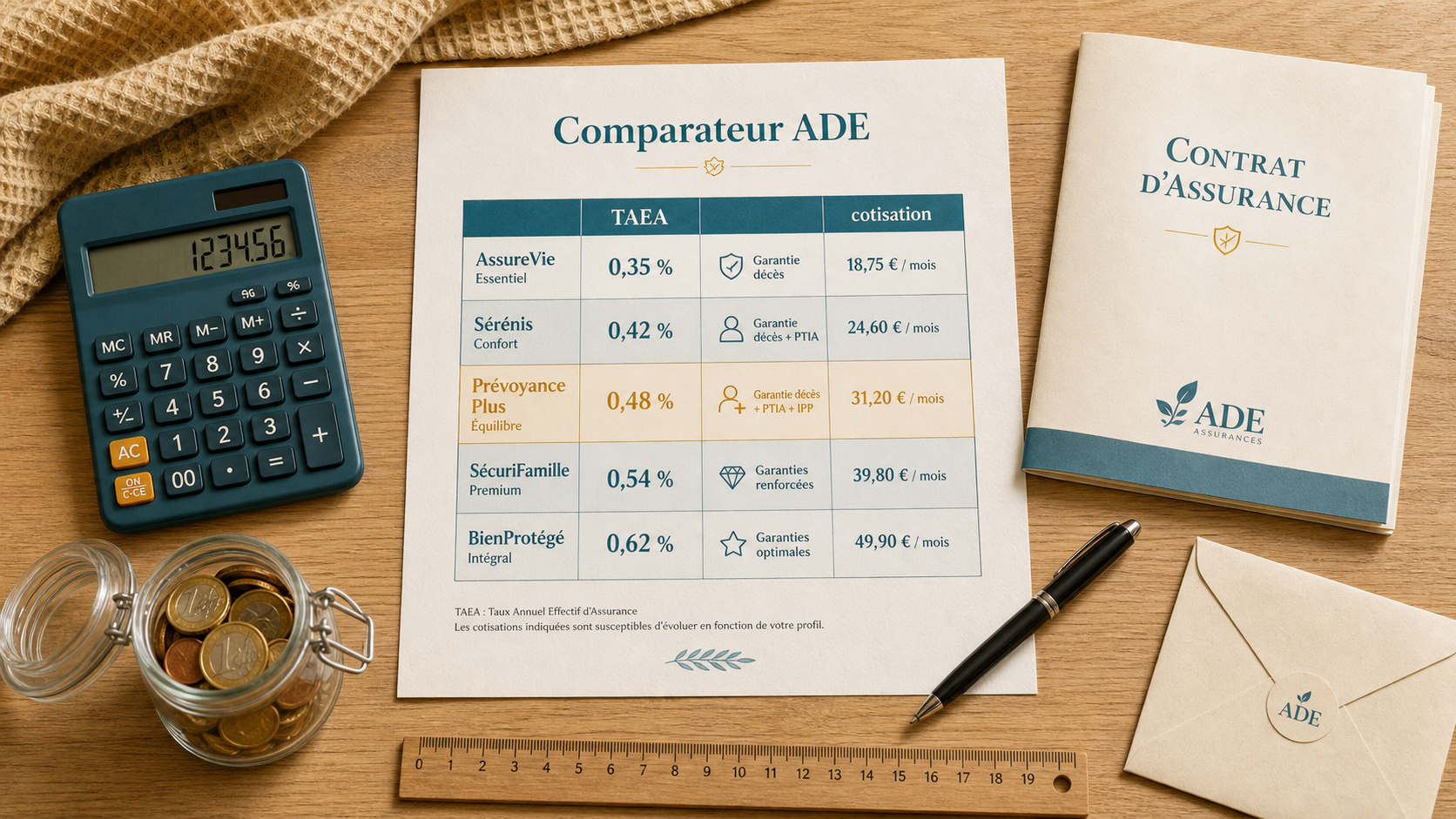 Comparateur assurance ade : tableau TAEA, cotisation, garanties et changement d’assurance