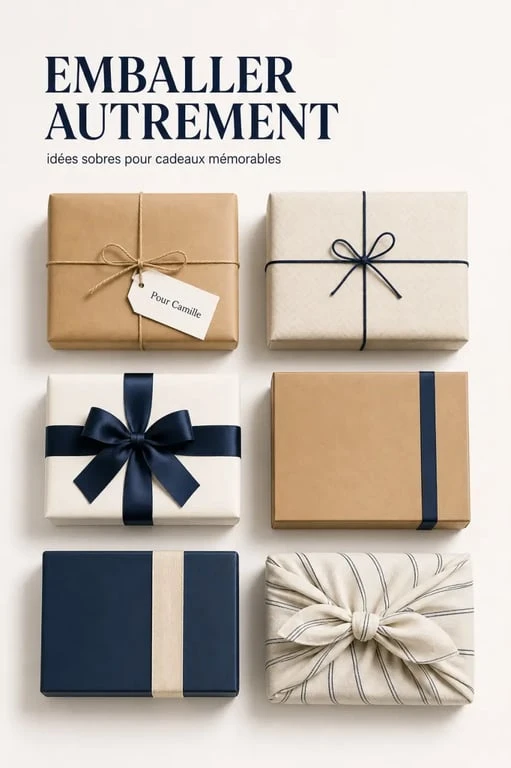 Idées d’emballage original pour cadeau avec papier kraft, ruban satiné et furoshiki