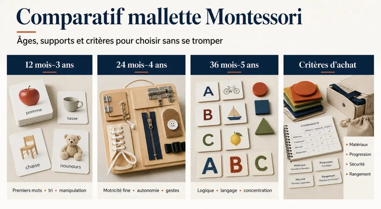 Malette Montessori : comparatif visuel des âges, usages et critères de choix