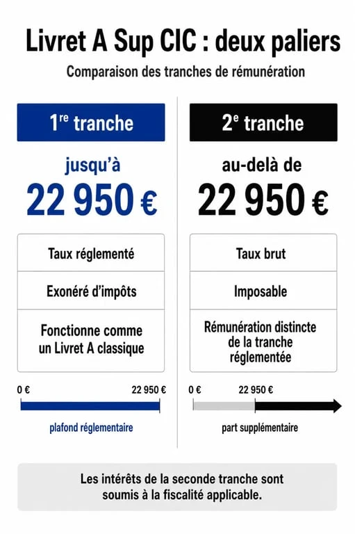 Comparatif des tranches de rémunération et fiscalité du Livret A Sup CIC