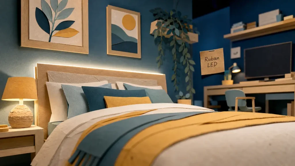 Ruban LED déco chambre : lumière chaude et bleu pour ambiance