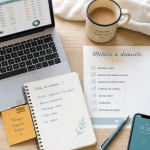Metier a domicile sans diplome : travail chez soi sur ordinateur, carnet et smartphone