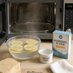 Nettoyage micro onde avec vapeur citron, vinaigre et bicarbonate