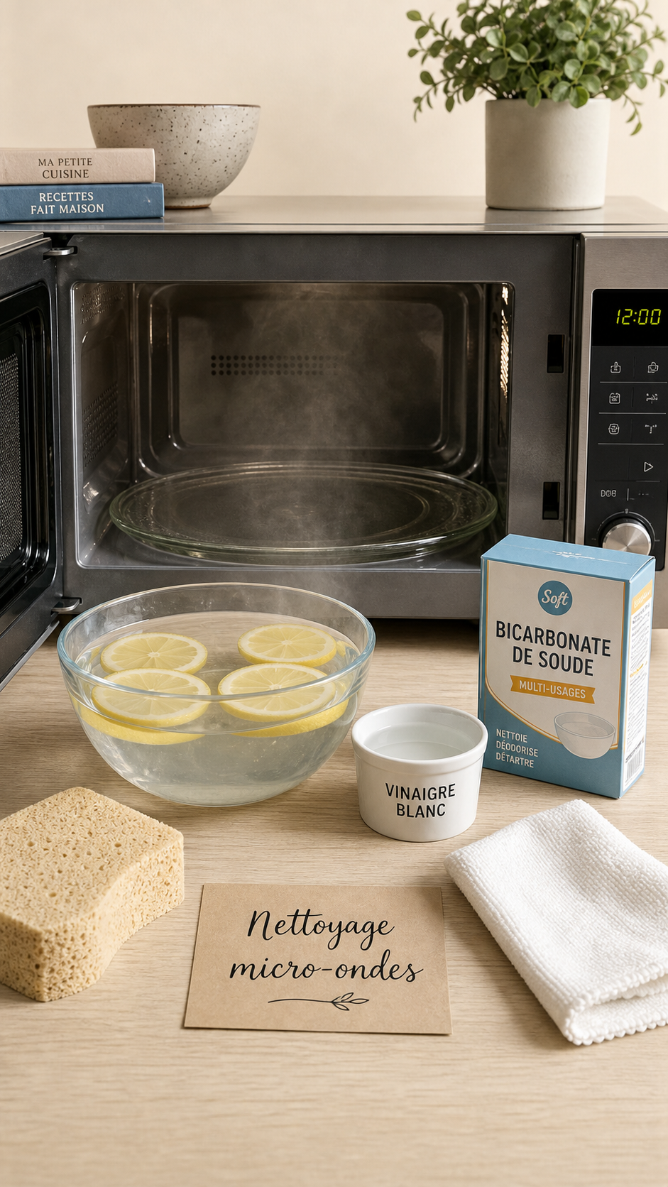 Nettoyage micro onde avec vapeur citron, vinaigre et bicarbonate