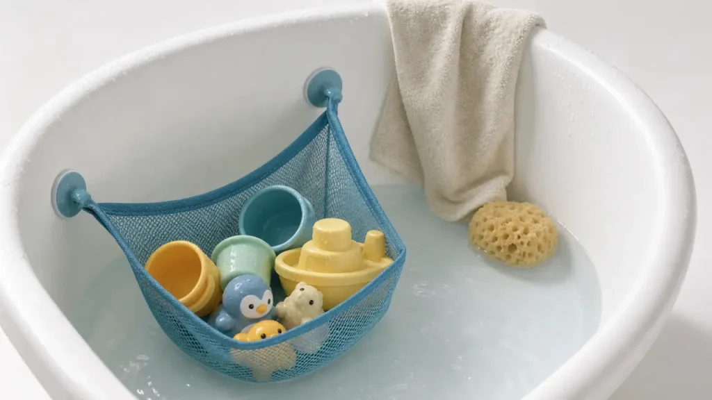 Ranger les jouets de bain sans humidité stagnante : filet, ventouses et séchage rapide