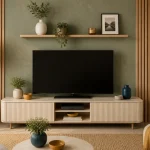 Déco au dessus de la tele : étagère flottante et cadres