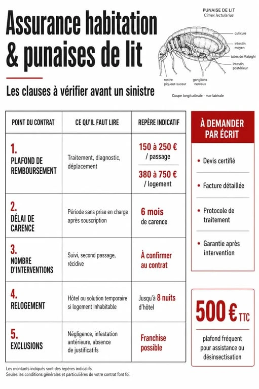 Assurance habitation punaise de lit : infographie des plafonds, carence et exclusions