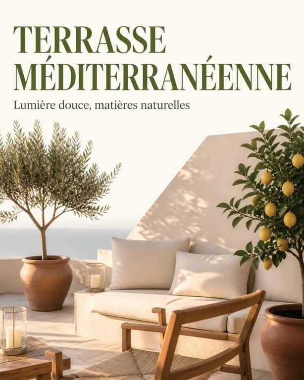 Décoration style méditerranéen sur une terrasse lumineuse et conviviale