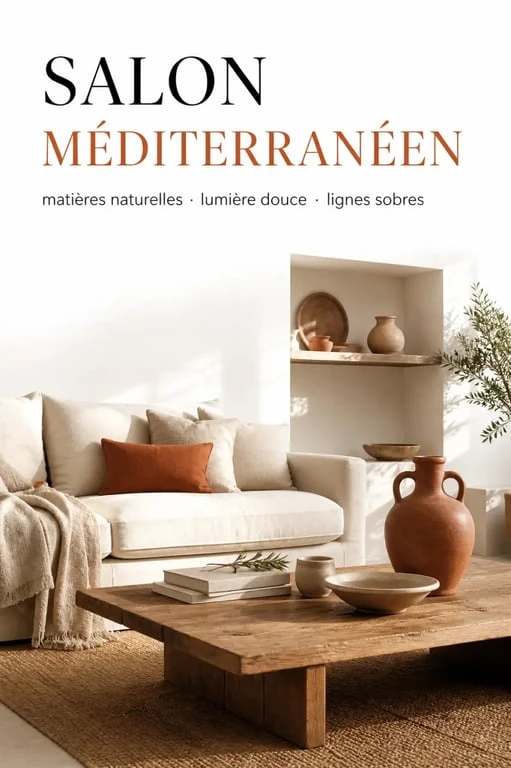 Décoration style méditerranéen dans un salon lumineux aux matières naturelles