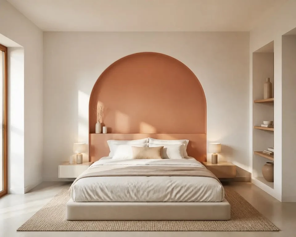 Déco tete de lit en arche peinte avec color zoning terracotta