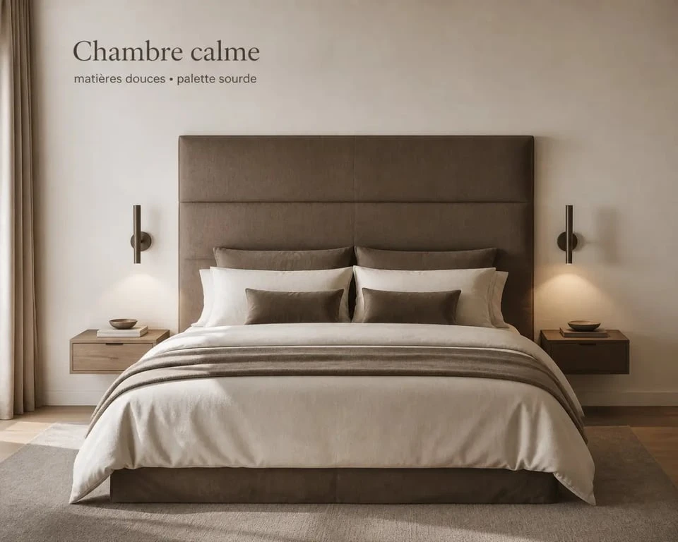 Déco tete de lit rembourrée en lin dans une chambre cosy