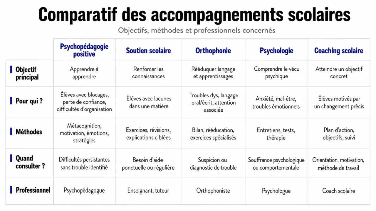 Comparatif des approches d'accompagnement en psychopédagogie positive