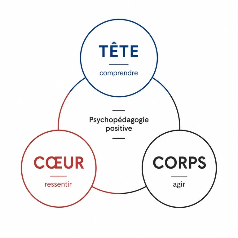 Infographie du modèle Tête-Cœur-Corps en psychopédagogie positive