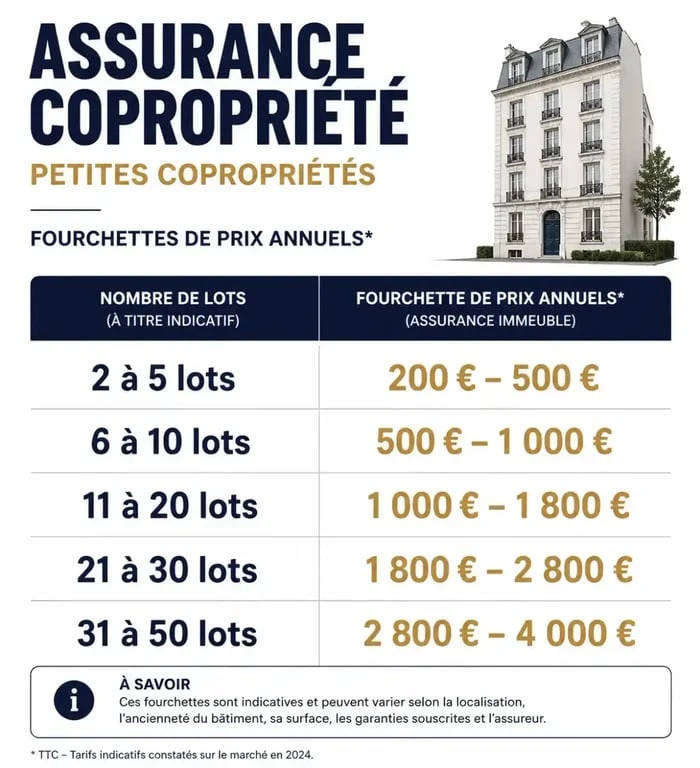 Tableau comparatif des tarifs d'assurance pour petite copropriété par nombre de lots
