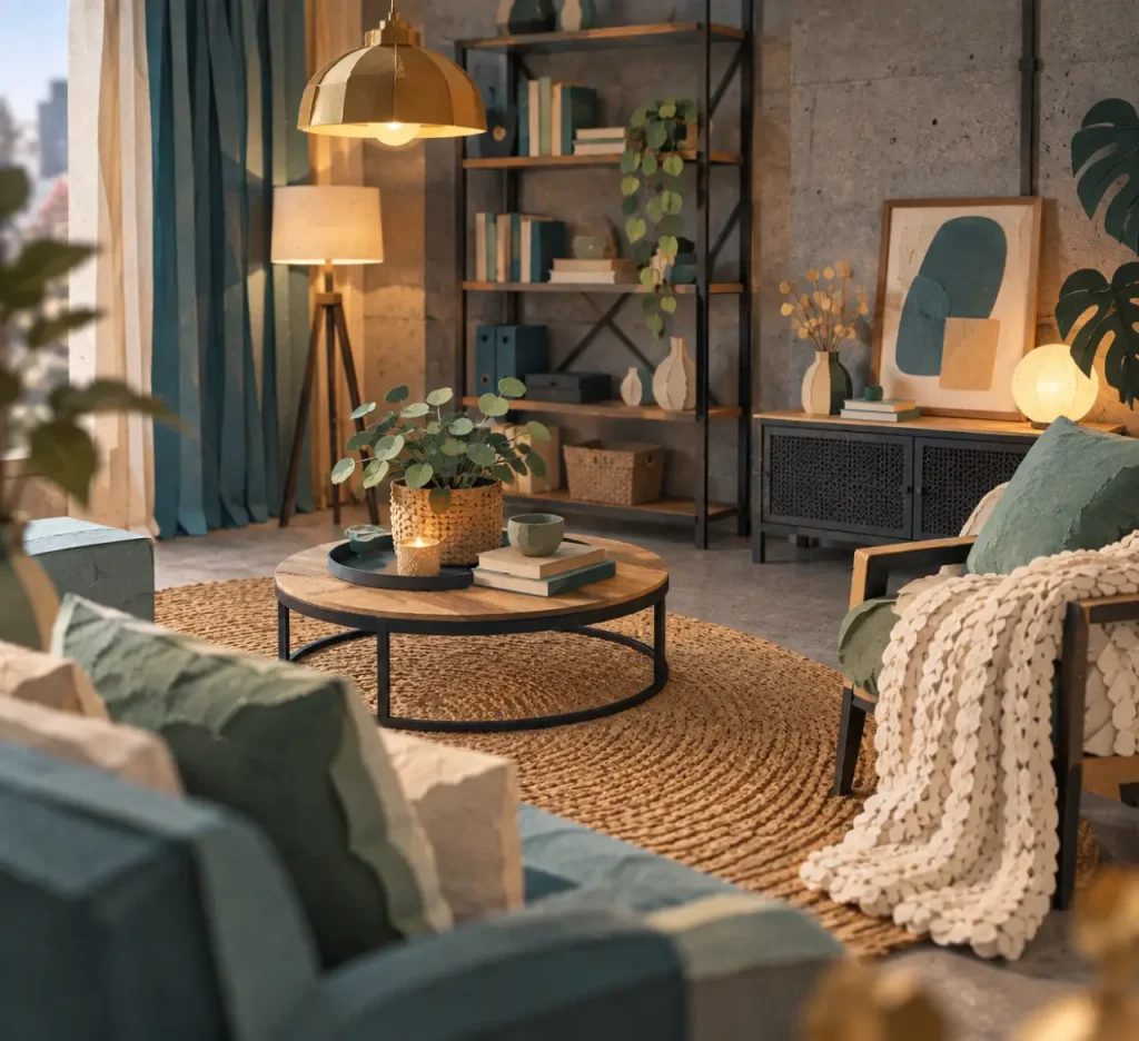 Déco salon industriel cocooning : le brut devient chaleureux sans alourdir la pièce