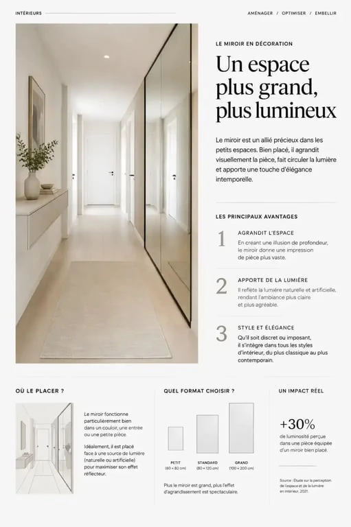 Idée déco couloir moderne étroit avec miroir pour agrandir l'espace.