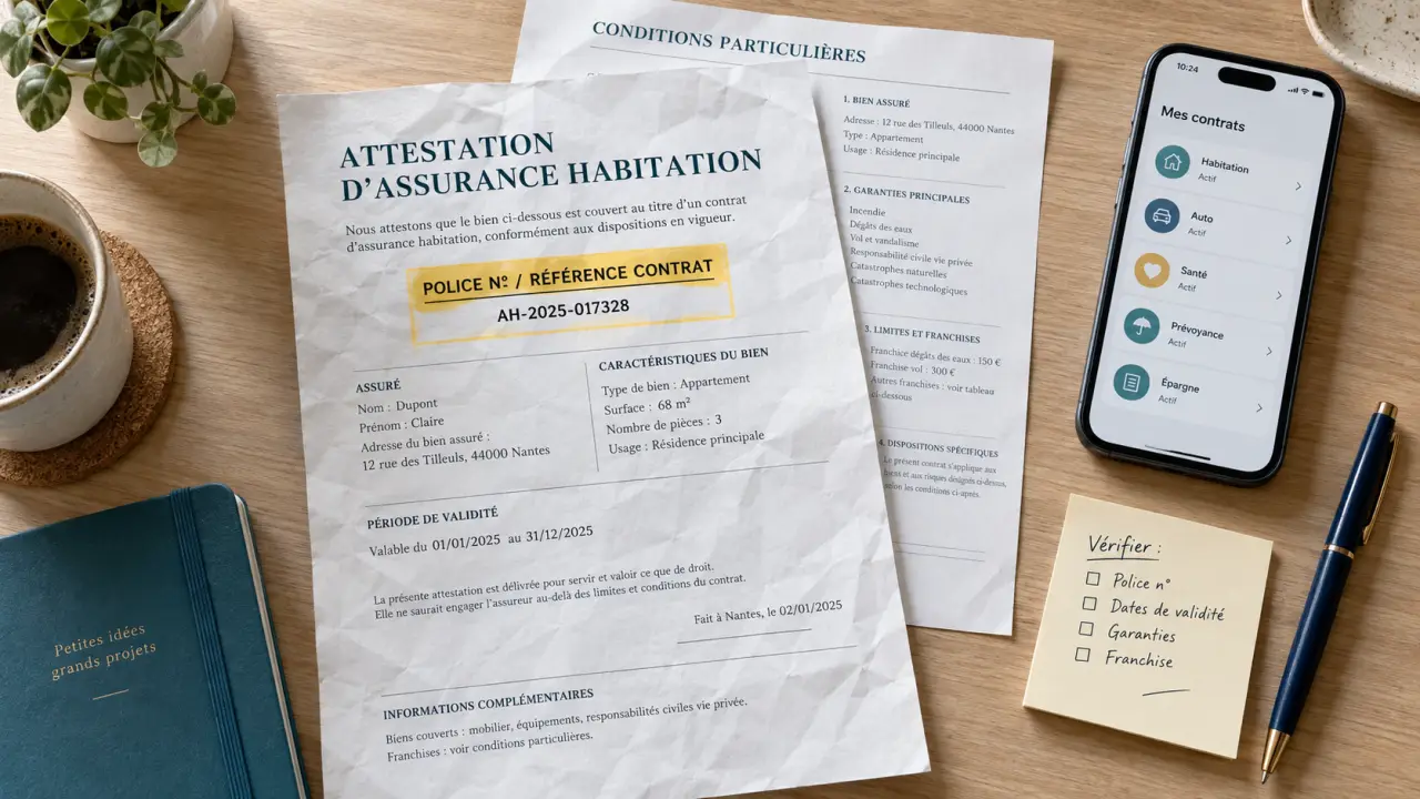 Numero de police assurance habitation et reference contrat sur attestation