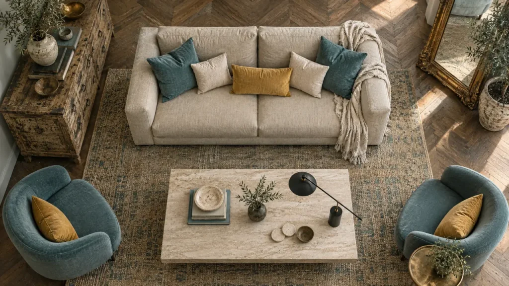 Ancien et moderne au salon : le contraste qui évite l’effet brocante