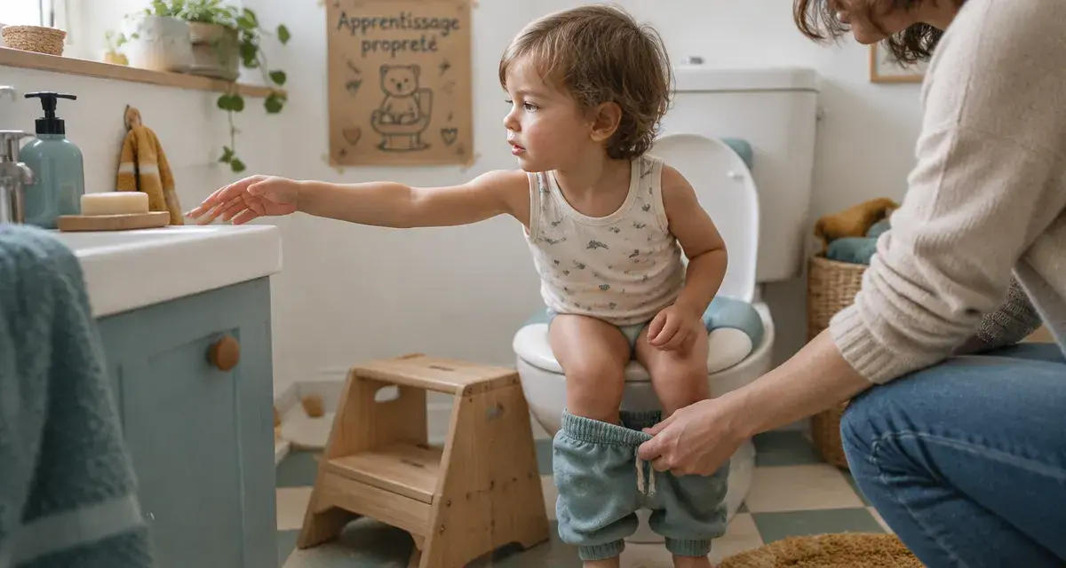 Propreté enfance : enfant prêt à s’asseoir sur le réducteur de toilettes